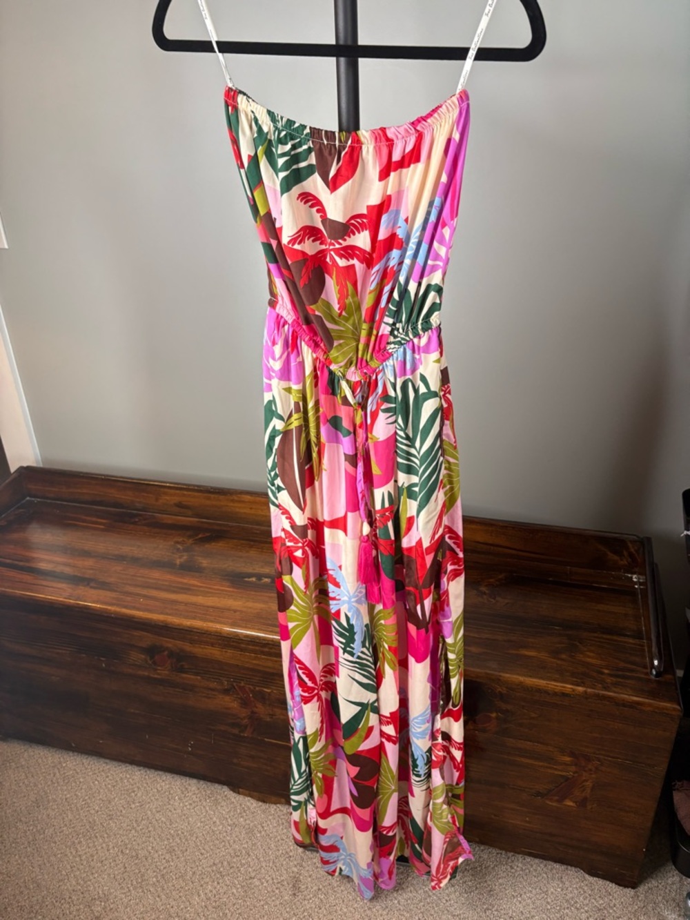 Tropical Print Strapless Jumpsuit